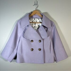 Anthropologie Maeve Cropped Swingy Wool Blend Lilac Double Breasted Peacoat S